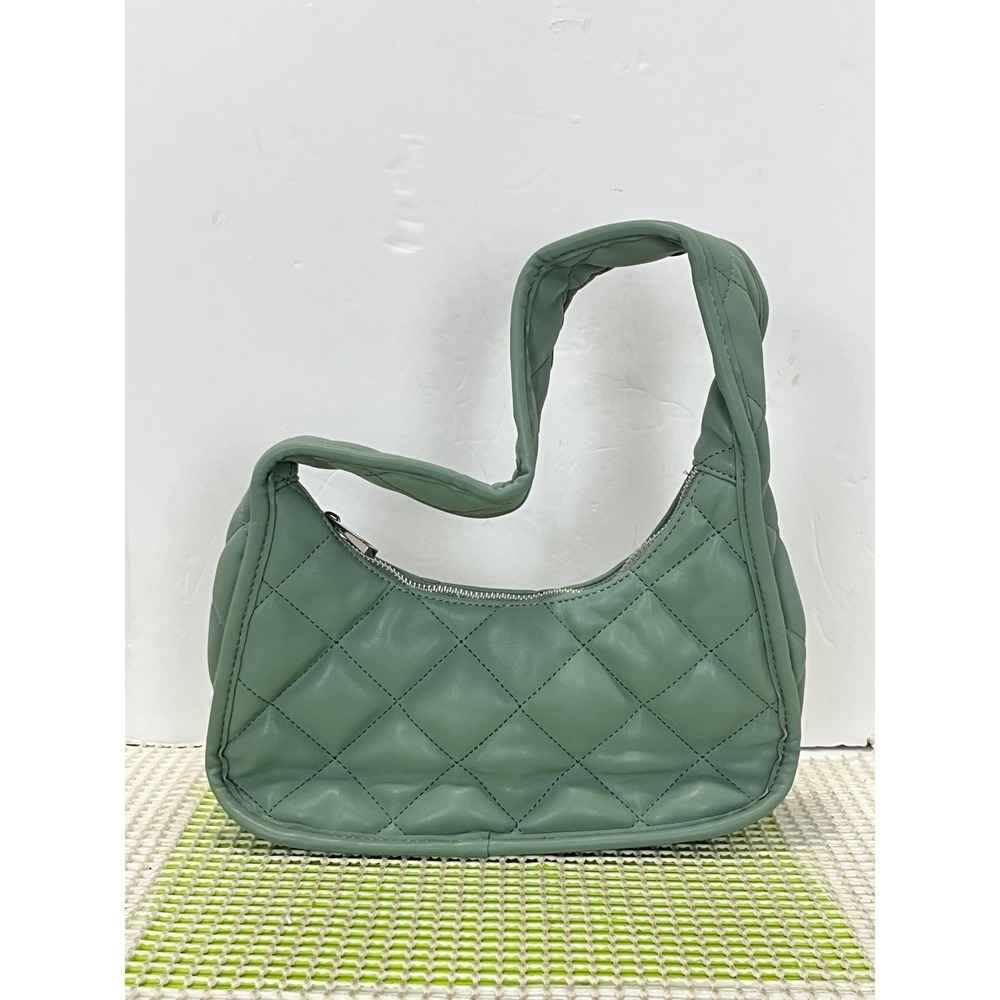 ASOS Design Sage Green Quilted Faux Leather Shoulder Bag Baguette no size